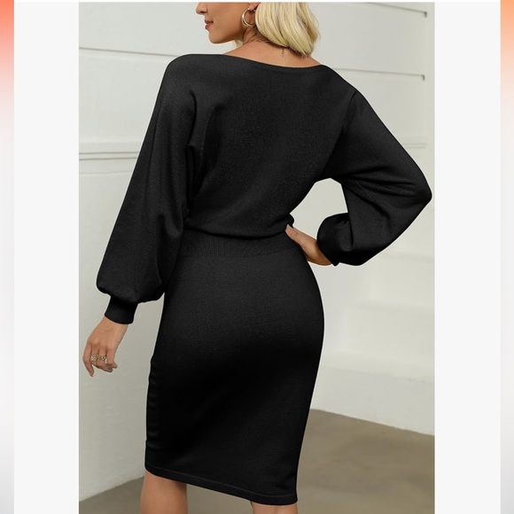 MIROL Women's Casual Long Puff Sleeve Bodycon Midi Dress - Picture 4 of 8